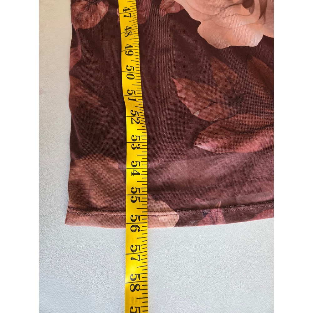 Madden Girl Brown Rose Mesh Cutout Midi Dress XL Y2K Romantic Bodycon Cocktail - Picture 9 of 9